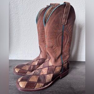 Horsepower Cowboy Boots Brown Tan Leather Men's 10 B Patchwork Western